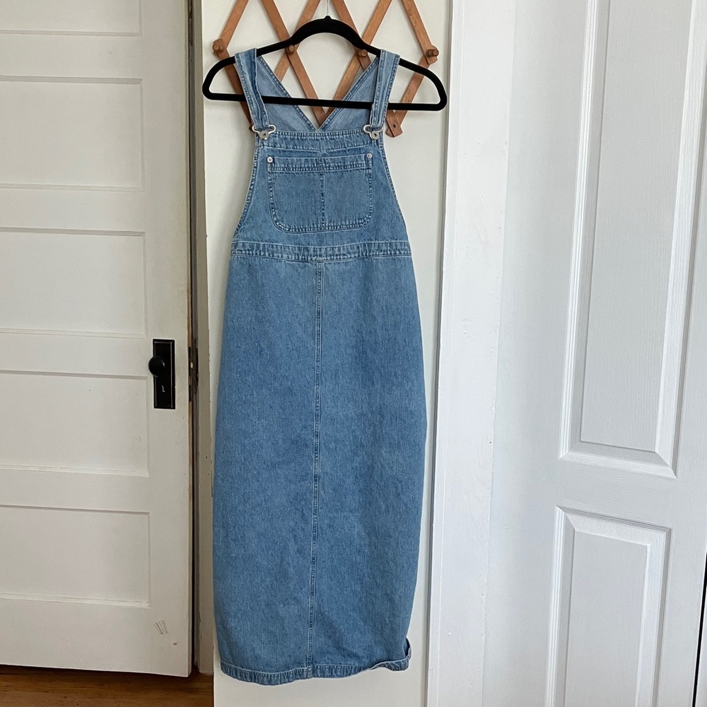 Faded Glory Light Blue Denim Midi Overall Dress